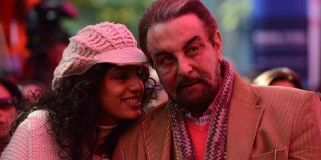 JAIPUR, INDIA - JANUARY 24: Kabir Bedi with his wife Parveen Dusanj during Jaipur Literature Festival in Jaipur. (Photo by Ramesh Sharma/India Today Group/Getty Images)