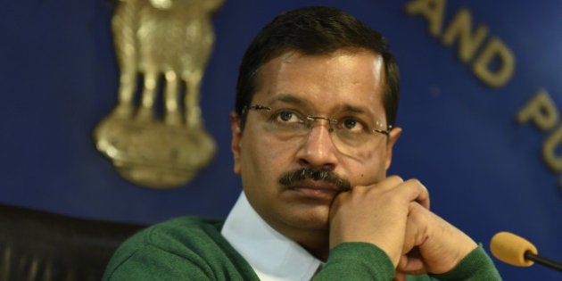 NEW DELHI, INDIA - JANUARY 15: Delhi Chief Minister Arvind Kejriwal during a press conference at Delhi Secretariat on January 15, 2016 in New Delhi, India. Quoting unnamed PMO sources, Arvind Kejriwal claimed that officers under Cabinet Ministers Manish Sisodia and Satyendra Jain are being pressured to get something wrong signed from the two ministers. (Photo by Arvind Yadav/Hindustan Times via Getty Images)