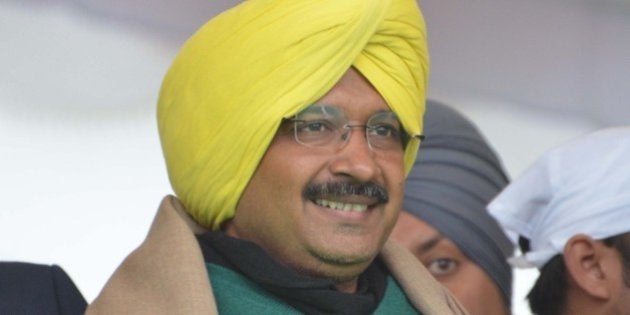 MUKTSAR, INDIA - JANUARY 14: Delhi Chief Minister Arvind Kejriwal during a public rally on the occasion of Maghi Mela (festival) at Muktsar on January 14, 2016 in Bathinda, India. Giving a kick-start to AAPâs campaign for 2017 Punjab polls, its convener Arvind Kejriwal launched a scathing attack on both Akalis and Congress, accusing them of being hand in glove with each other, and asked people to vote for AAP to end corruption, drug abuse, farmer suicides and put the state back on right track. (Photo by Sameer Sehgal/Hindustan Times via Getty Images)