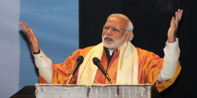 LUCKNOW, INDIA - JANUARY 22: Prime Minister Narendra Modi speaks during the convocation of the Babasaheb Bhimrao Ambedkar University on January 22, 2016 in Lucknow, India. Prime Minister Narendra Modi paid an emotional tribute to a young scholar from India's lowest Dalit caste who committed suicide last week, a death some have blamed on social discrimination.(Photo by Ashok DuttaHindustan Times via Getty Images).