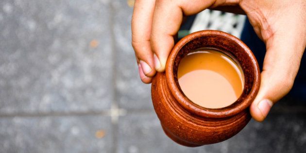 Chai in traditional cup made of mud.