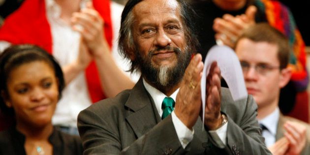 Rajendra K. Pachauri, Chairman of the U.N. Intergovernmental Panel on Climate Change who shared the 2007 Nobel Peace Prize with Al Gore, acknowledges applause during the national council meeting of the UMP (Union for a Popular Movement) at Aubervilliers, on the outskirts of Paris, Saturday, Nov. 28, 2009. (AP Photo/Francois Mori)