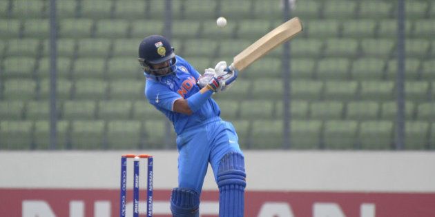 DHAKA, BANGLADESH - FEBRUARY 09: Anmolpreet Singh of India bats during the ICC U19 World Cup Semi-Final match between India and Sri Lanka on February 9, 2016 in Dhaka, Bangladesh. (Photo by Pal Pillai/Getty Images for Nissan)
