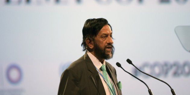 Nobel Peace Prize 2007 Indian Rajendra Pachauri, head of the UN panel of climate scientists, speaks during a high level meeting at UN COP20 and CMP10 climate change conferences being held in Lima on December 11, 2014. The UN 20th session of the Conference of the Parties on Climate Change (COP20), and the 10th session of the Conference of the Parties serving as the Meeting of the Parties to the Kyoto Protocol (CMP10) entered its second week of negotiations until 12th. AFP PHOTO/Eitan Abramovich (Photo credit should read EITAN ABRAMOVICH/AFP/Getty Images)