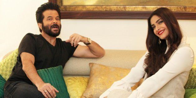 MUMBAI, INDIA - NOVEMBER 29: (Editor's Note: This is an exclusive shoot of Hindustan Times) Bollywood actors Sonam Kapoor and Anil Kapoor during an exclusive interview and photoshoot with HT Cafe-Hindustan Times, at their residence, in Juhu, on November 29, 2015 in Mumbai, India. During the interview, Sonam Kapoor said, 'No one knows my struggle. For instance, I just refuse to take my dadâs help.' On Film Reviews, Anil Kapoor said, 'I only read reviews either six months or a year later. At that time, I can look at them objectively.' This year really has been a good one for Anil Kapoor and Sonam Kapoor. While Sonamâs latest release has turned into a box office success, it has entered the Rs. 200 crore clubs. The performer has also shot to get a special picture on late flight attendant Neerja Bhanot. Meanwhile, Anil received rave reviews for his part in Dil Dhadakne Do. Now, the senior artiste is busy working on the second season of his TV show that is popular. (Photo by Vidya Subramanian/Hindustan Times via Getty Images)