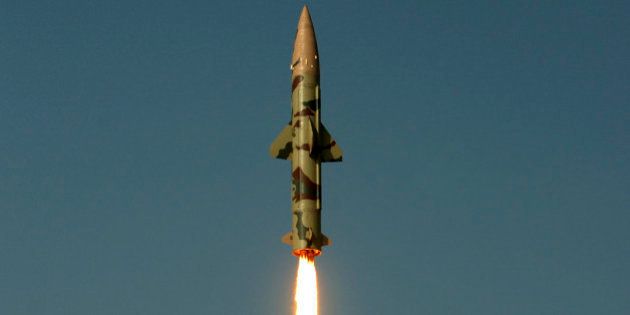 Surface-to-surface missile Prithvi II takes off from Chandipur in Orissa state, India, Wednesday, Dec. 22, 2010. India successfully tested a short-range, nuclear-capable missile with a range of 220 miles (350 kilometers) on Wednesday, an official said. (AP Photo)
