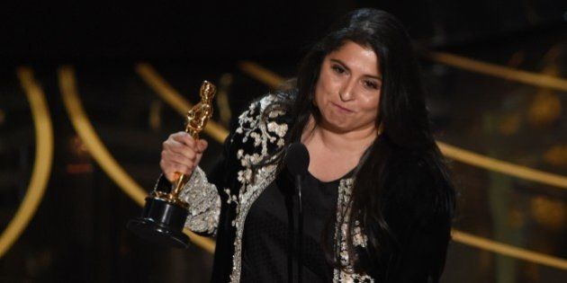 Journalist and filmmaker Sharmeen Obaid-Chinoy accepts her award for Best Documentary Short Subject, A Girl in the River on stage at the 88th Oscars on February 28, 2016 in Hollywood, California. AFP PHOTO / MARK RALSTON / AFP / MARK RALSTON (Photo credit should read MARK RALSTON/AFP/Getty Images)