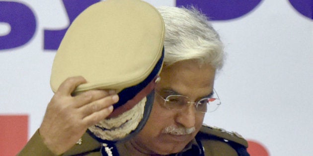 NEW DELHI, INDIA - FEBRUARY 26: Bhim Sain Bassi, Commissioner of Police, Delhi, during the launch of various smart and technological applications for policing, on February 26, 2016 in New Delhi, India. (Photo by Sonu Mehta/Hindustan Times via Getty Images)