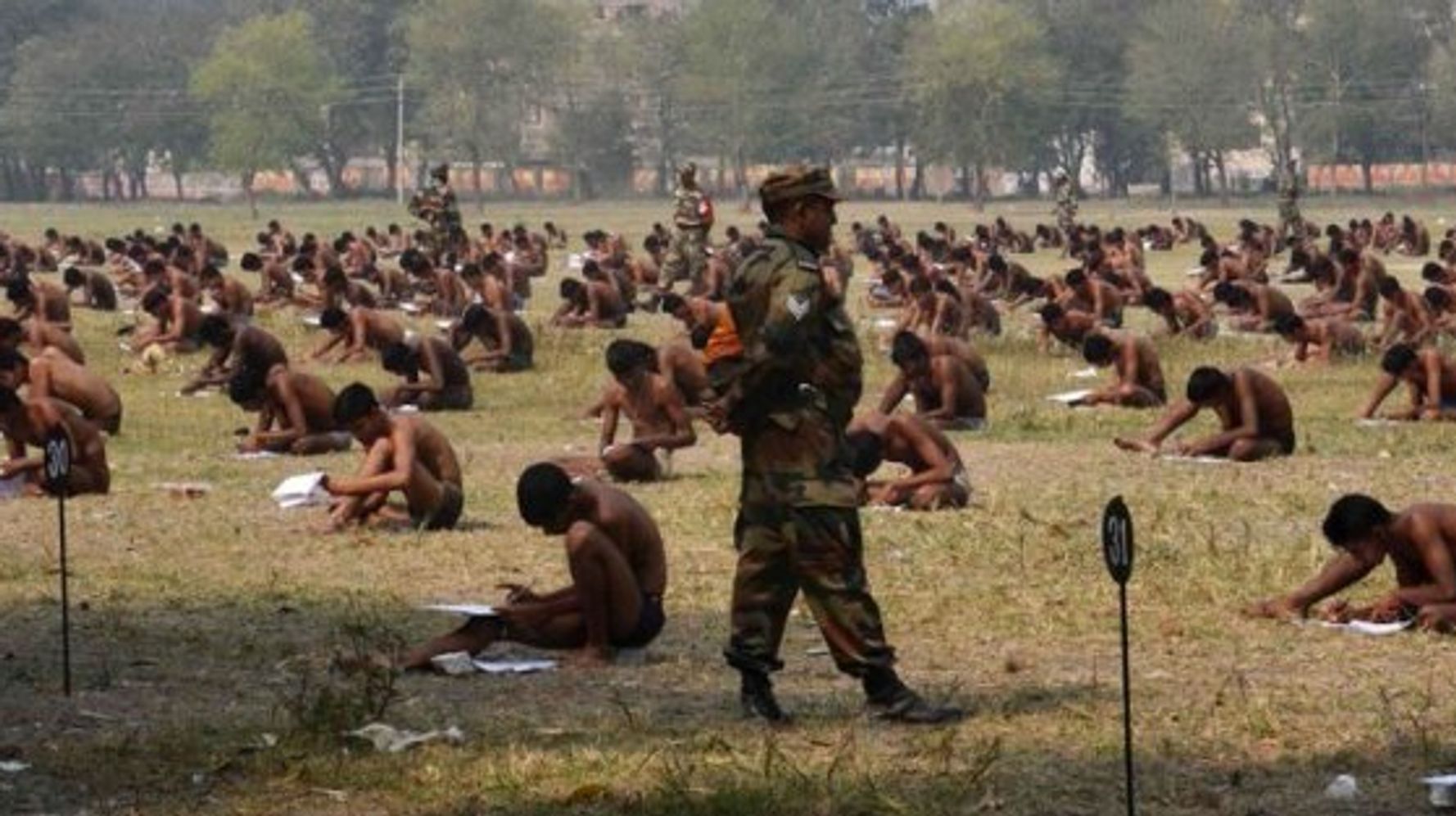 Men Taking An Army Exam Stripped Down To Their Undies To Prevent Cheating