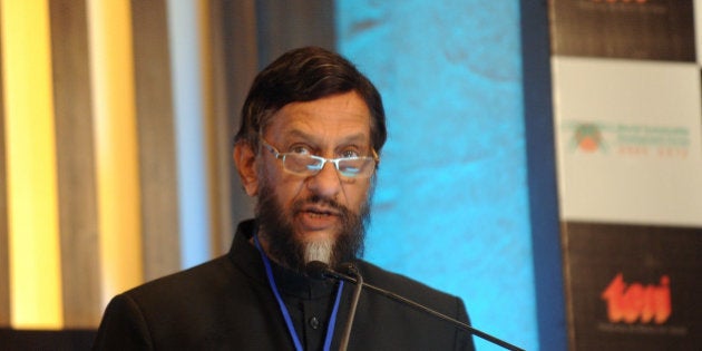 Director General of The Energy and Resources Institute (TERI) R. K. Pachauri delivers his speech during the Delhi Sustainable Development Summit in New Delhi on February 2, 2012. The 12th edition of the Delhi Sustainable Development Summit focusing on the theme, 'Protecting the Global Commons: 20 Years Post Rio', was inaugurated by Indian Prime Minister Manmohan Singh. AFP PHOTO / Prakash SINGH (Photo credit should read PRAKASH SINGH/AFP/Getty Images)