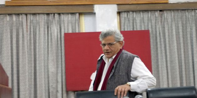 KOLKATA, INDIA - DECEMBER 26: CPI (M) Party General Secretary Sitaram Yechury arrives for a press conference on December 26, 2015 in Kolkata, India. Months before the crucial assembly polls in its erstwhile citadels West Bengal and Kerala, the CPI-M begins a five-day plenum here to streamline and strengthen the party organisation. (Photo by Subhendu Ghosh/Hindustan Times via Getty Images)