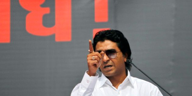 Raj Thackeray, leader of local political party Maharashtra Navnirman Sena (MNS), addresses his supporters protesting against the Aug. 11 violence in Mumbai, India, Tuesday, Aug. 21, 2012. Two people died and dozens were injured on Aug. 11 in clashes in India's financial capital between police and thousands of Muslims who were protesting the deaths of Muslims in rioting last month in the country's northeast. (AP Photo/Rafiq Maqbool)