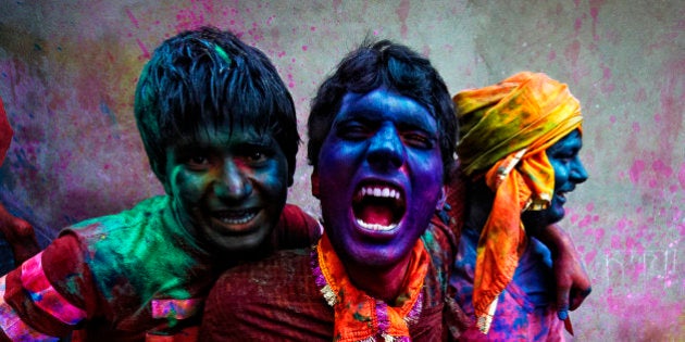 A group of boys having fun at the Festival of Colors - Holi,