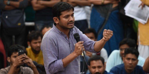 NEW DELHI, INDIA - MARCH 7: Jawaharlal Nehru University Students Union President Kanhaiya Kumar speaks at the JNU Campus, on March 7, 2016 in New Delhi, India. JNUSU President Kanhaiya Kumar was granted interim bail for six months by the Delhi High Court after spending 20 days in jail. Kumar was arrested on February 12 on charges of sedition and criminal conspiracy after alleged anti-national slogans were raised on the JNU campus on February 9. (Photo by Vipin Kumar/Hindustan Times via Getty Images)