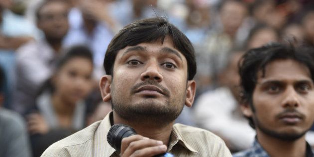 NEW DELHI, INDIA - MARCH 4: JNUSU President Kanhaiya Kumar during a press conference at JNU campus on March 4, 2016 in New Delhi, India. Kanhaiya Kumar was granted interim bail for six months by the Delhi High Court after spending 20 days in jail. Kumar was arrested on February 12 on charges of sedition and criminal conspiracy after alleged anti-national slogans were raised on the JNU campus on February 9. (Photo by Sanjeev Verma/Hindustan Times via Getty Images)