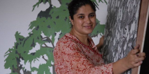 INDIA - AUGUST 30: Hema Upadhyay, Artist at her Studio in Mumbai, Maharashtra, India ( for IT Woman Magazine ) (Photo by Mandar Deodhar/The India Today Group/Getty Images)