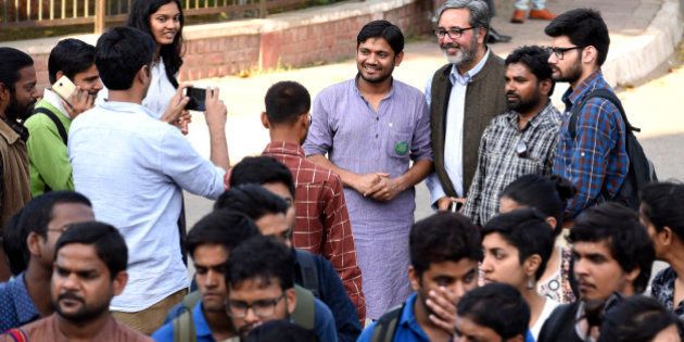 NEW DELHI, INDIA - MARCH 9: Jawaharlal Nehru University Students' Union President Kanhaiya Kumar at JNU campus, on March 9, 2016 in New Delhi, India. JNU students' Union President Kanhaiya Kumar and two other students Umar Khalid and Anirban Bhattacharya were arrested on sedition charges for allegedly chanting anti-national slogans and favour of independence for Kashmir during an event at JNU's campus last month. (Photo by Sanjeev Verma/Hindustan Times via Getty Images)