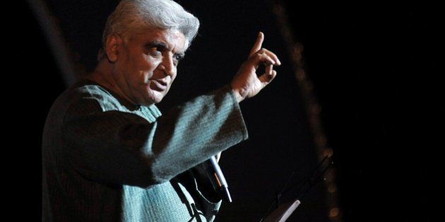 Indian poet, lyricist and scriptwriter, Javed Akhtar performs at the Indian legendary Hindi and Marathi film music director and composer, the late N. Dutta Naiks musical gurney show in Mumbai on June 4, 2015. AFP PHOTO (Photo credit should read STR/AFP/Getty Images)