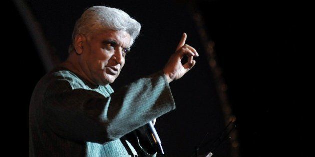 Indian poet, lyricist and scriptwriter, Javed Akhtar performs at the Indian legendary Hindi and Marathi film music director and composer, the late N. Dutta Naiks musical gurney show in Mumbai on June 4, 2015. AFP PHOTO (Photo credit should read STR/AFP/Getty Images)