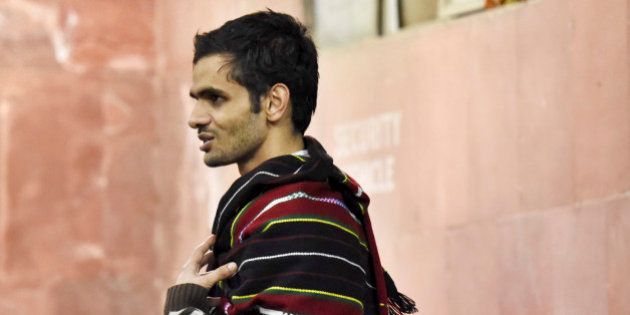 NEW DELHI, INDIA - FEBRUARY 23: JNU student Umar Khalid at JNU Campus on the night of February 23, 2016 in New Delhi, India. Five JNU students Umar Khalid, Anant Prakash Narayan, Ashutosh Kumar, Rama Naga and Anirban Bhattacharya, accused of sedition, reappeared on the campus on Sunday, having spent 10 days in hiding. The five students are accused of allegedly planning an event on February 9 against the hanging of Parliament attack convict Afzal Guru, where anti-national slogans were allegedly shouted. (Photo by Sanjeev Verma/ Hindustan Times via Getty Images)