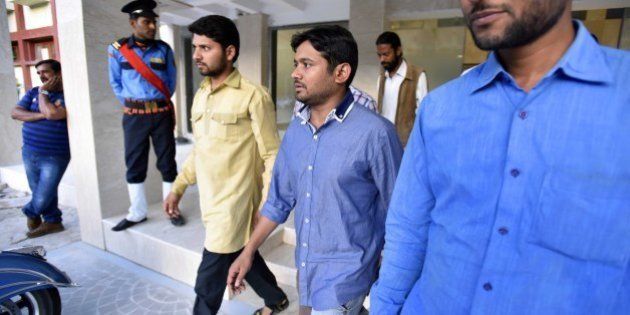 NEW DELHI, INDIA - MARCH 20: JNU Students Union President Kanhaiya Kumar leaves after attending a Public Symposium, on March 20, 2016 in New Delhi, India. The arrest of Kanhaiya Kumar had generated a huge controversy, with the opposition parties accusing the government of suppressing freedom of speech. (Photo by Virendra Singh Gosain/Hindustan Times via Getty Images)
