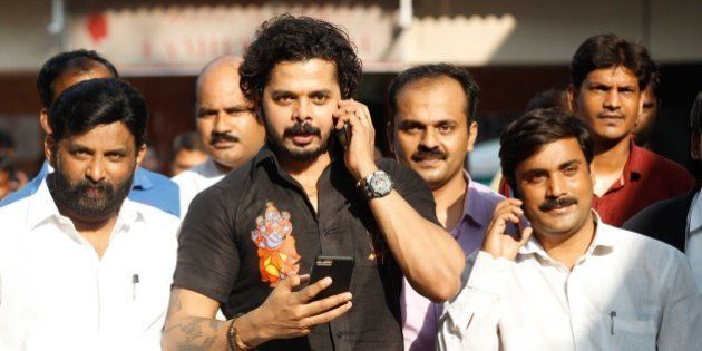 NEW DELHI, INDIA - JULY 25: Former Rajasthan Royals player S. Sreesanth comes out of Patiala House Court after the court exonerated suspended Indian cricketers S. Sreesanth, Ajit Chandila, Ankeet Chavan and others from the Indian Premier League 2013 spot-fixing scandal and cheating charges levelled upon them by Special Cell Delhi Police, on July 25, 2015 in New Delhi, India. MCOCA court has acquitted Sreesanth and two other accused cricketers in IPL spot fixing scandal. The entire case has been dropped due to lack of evidence. (Photo by Ravi Choudhary/Hindustan Times via Getty Images)