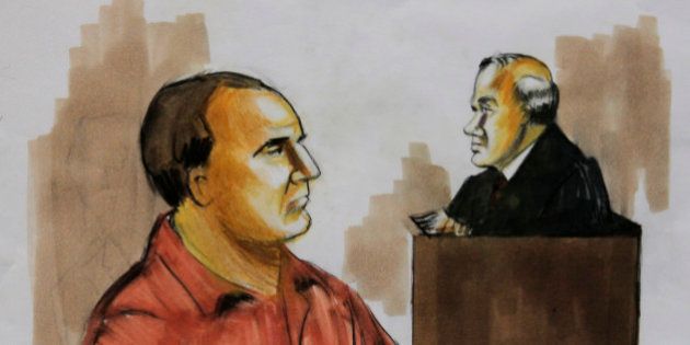 FILE- In this Dec. 9, 2009 file courtroom drawing shows David Coleman Headley, left, pleads not guilty before U.S. District Judge Harry Leinenweber in Chicago to charges that accuse him of conspiring in the deadly 2008 terrorist attacks in the Indian city of Mumbai and of planning to launch an armed assault on a Danish newspaper. (AP Photo/Verna Sadock, File)