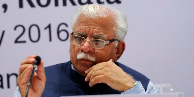 KOLKATA, INDIA - JANUARY 30: Haryana Chief Minister Manohar Lal Khattar during a press conference to attract investors, at a City Hotel on January 30, 2016 in Kolkata, India. Khattar said that during the day he met a number of industrialists in Bengal, who have expressed their desire to invest around 5000 crore in Haryana. (Photo by Subhendu Ghosh/Hindustan Times via Getty Images)