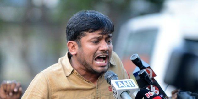 Student leader of India's Jawaharlal Nehru University (JNU)Kanhaiya Kumar speaks to the media at Hyderabad Central University in Hyderabad on March 23, 2016.Jawaharlal Nehru University (JNU)Delhi student leader Kanhaiya Kumar, who is on bail on sedition charges, arrived in Hyderabad to join protesting Hyderabad University students who are demanding that their vice-chancellor resign. / AFP / NOAH SEELAM (Photo credit should read NOAH SEELAM/AFP/Getty Images)