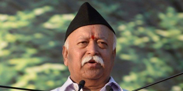 Indian right wing Rashtriya Swayamsevak Sangh (RSS) chief Mohan Bhagwat speaks at a rally in Pune some 135 kms from Mumbai on January 3, 2016. Over 150,000 RSS voluntreers are attending a day long congregation'Shivashakti Sangam', the largest in recent years. AFP PHOTO/ INDRANIL MUKHERJEE / AFP / INDRANIL MUKHERJEE (Photo credit should read INDRANIL MUKHERJEE/AFP/Getty Images)