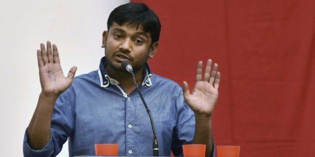 NEW DELHI, INDIA - MARCH 20: JNU Studentsâ Union President Kanhaiya Kumar speaks during a Public Symposium, on March 20, 2016 in New Delhi, India. The arrest of Kanhaiya Kumar had generated a huge controversy, with the opposition parties accusing the government of suppressing freedom of speech. (Photo by Virendra Singh Gosain/Hindustan Times via Getty Images)