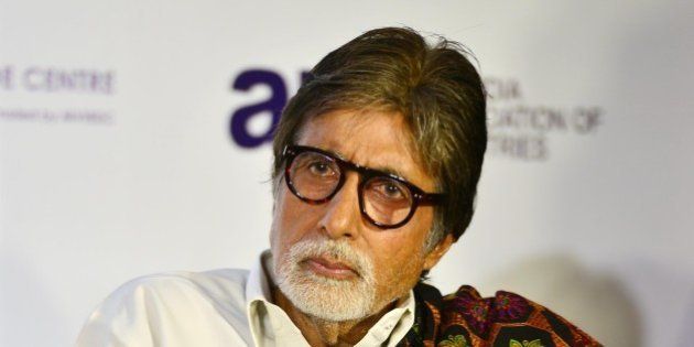 MUMBAI, INDIA FEBRUARY 19: Amitabh Bachchan during the launch of Shatrughan Sinha's biography Anthing But Khamosh in Mumbai.(Photo by Milind Shelte/India Today Group/Getty Images)