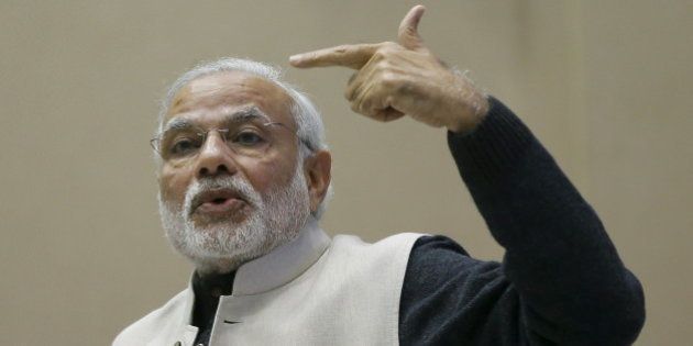 Indiaâs Prime Minister Narendra Modi gestures as he addresses a gathering during a conference of start-up businesses in New Delhi, India, January 16, 2016. Indian Prime Minister Modi launched a number of initiatives on Saturday to support the country's start-ups, including a 100 billion rupee ($1.5 billion) fund and a string of tax breaks for both the companies and their investors. REUTERS/Adnan Abidi