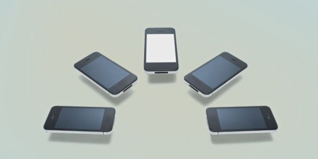 Group of phones levitating