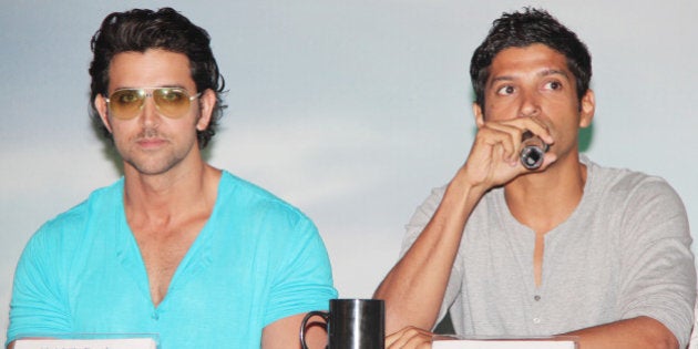 MUMBAI, INDIA - MAY 15: Hrithik Roshan and Farhan Akhtar during a press conference to unveil the first look of 'Zindagi Na Milegi Dobara' at Novotel, Mumbai on May 15, 2011. (Photo by Yogen Shah/India Today Group/Getty Images)