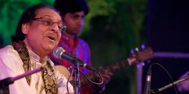In this Saturday, Oct. 10, 2015 photo, Pakistani singer Ghulam Ali performs during a concert in Lucknow, in Indiaâs northern state of Uttar Pradesh. Ali was to perform in Mumbai, Indiaâs entertainment capital, on Friday, Oct. 9, but the organizers canceled the show as local Hindu nationalist party Shiv Sena has a history of disrupting concerts by Pakistani artists. (AP Photo/Deepak Sharma)
