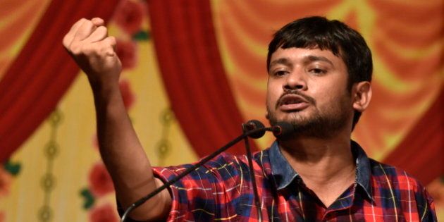 MUMBAI, INDIA - APRIL 23: JNU Students Union leader Kanhaiya Kumar speaks during a Joint Students Youth Assembly against discrimination and attacks on Universities, at Adarsh Vidyalaya in Tilak Nagar on April 23, 2016 in Mumbai, India. Kumar claimed that he was allegedly strangled on a Jet Airways flight to Pune on Sunday morning in Mumbai by a co-passenger but an initial police probe revealed that it was not a case of assault but the two pushed each other over a petty argument. The student leader was arrested on sedition charges on February 12 after allegedly raising anti-India slogans at the JNU campus. He was given bail after police failed to produce any evidence to back the charge. (Photo by Arijit Sen/Hindustan Times via Getty Images)
