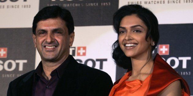 Indian actress and brand ambassador of Tissot, Deepika Padukone, right, is seen with her father Prakash Padukone during a press conference to launch Tissot watches in Mumbai, India, Thursday, March 5, 2009. (AP Photo/Rajanish Kakade)