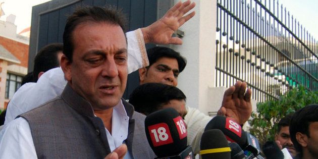 Bollywood actor Sanjay Dutt speaks with the media in the northern Indian city of Lucknow March 31, 2009. The Supreme Court on Tuesday rejected a plea by Dutt, convicted in connection with India's worst-ever bombing in 1993, to allow him to contest the April/May general election. REUTERS/Pawan Kumar (INDIA ENTERTAINMENT POLITICS ELECTIONS)