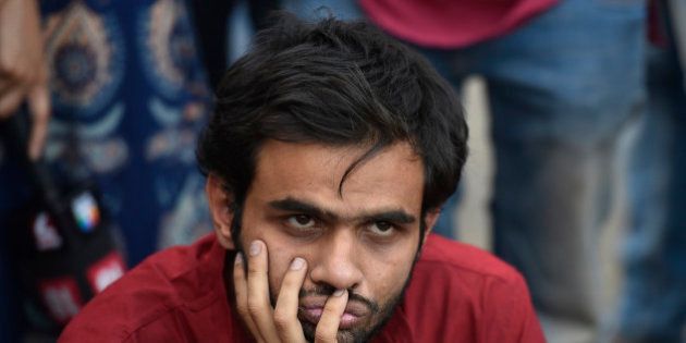 NEW DELHI, INDIA - MARCH 21: JNU studnet Umar Khalid during the protest against Jharkhand Government at JNU Campus on March 21, 2016 in New Delhi, India. Umar Khalid is accused of being one of the main organisers of the event to mark the anniversary of the hanging of Parliament attack convict Afzal Guru, where anti-India slogans were raised. He and another JNU student Anirban surrendered on February 23. They were released on interim bail last week. (Photo by Ravi Choudhary/Hindustan Times via Getty Images)