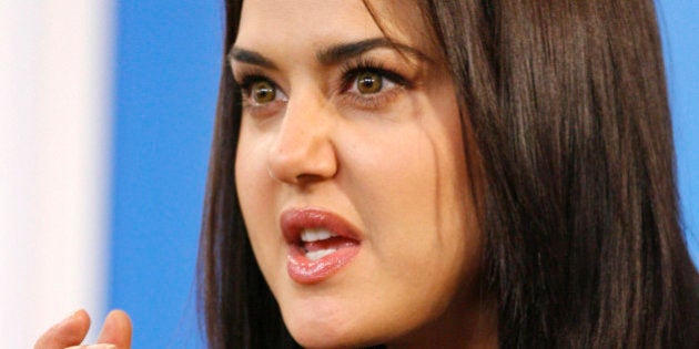 Actor Preity Zinta talks during the