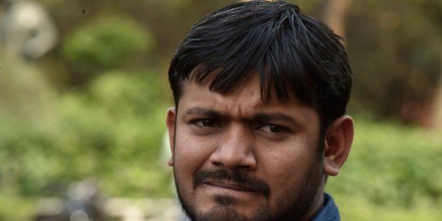 NEW DELHI, INDIA - APRIL 26: JNU Students' Union President Kanhaiya Kumar fined of Rs. 10,000/ by the authorities of JNU High Level Committee, on April 26, 2016 in New Delhi, India. JNU has suspended students Umar Khalid, Anirban Bhattacharya and Shehla Rashid Shora while slapping a fine of Rs. 10,000 on Students' Union President Kanhaiya Kumar. JNU students' union has decided to go on an indefinite hunger strike starting Wednesday to protest the action taken against its President Kanhaiya Kumar. Kanhaiya, Umar Khalid and Anirban Bhattacharya were arrested on charges of sedition in February in connection with an event against hanging of Parliament attack convict Afzal Guru. (Photo by Vipin Kumar/Hindustan Times via Getty Images)