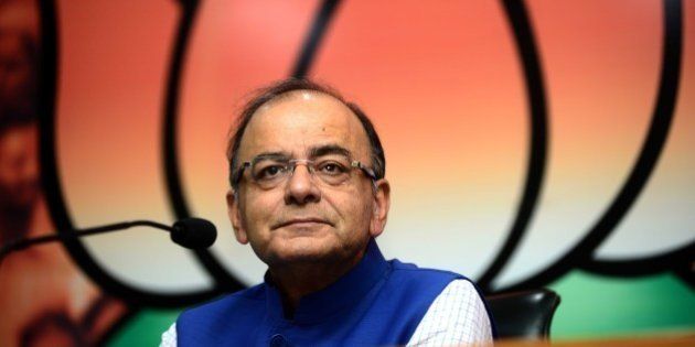 NEW DELHI, INDIA - AUGUST 13: Union Minister for Finance, Corporate Affairs and Information & Broadcasting Arun Jaitley addressing media at BJP office on August 13, 2015 in New Delhi, India. (Photo by Ramesh Pathania/Mint via Getty Images)