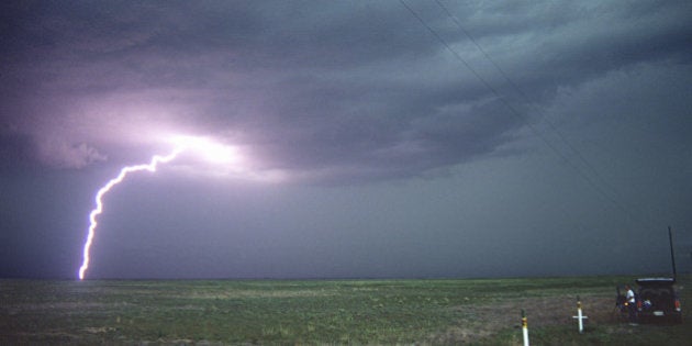 Lightning strike during thunderstorm