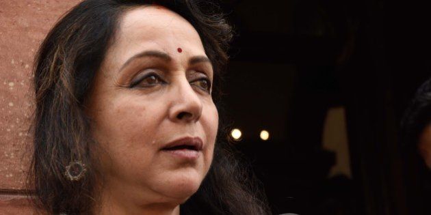 NEW DELHI, INDIA - MARCH 8: BJP MP Hema Malini at Parliament during the Budget Session on March 8, 2016 in New Delhi, India. After huge criticism, Finance Minister Arun Jaitley announced roll back of its Budget proposal of imposing a tax on Employees' Provident Fund withdrawals. (Photo by Mohd Zakir/Hindustan Times via Getty Images)