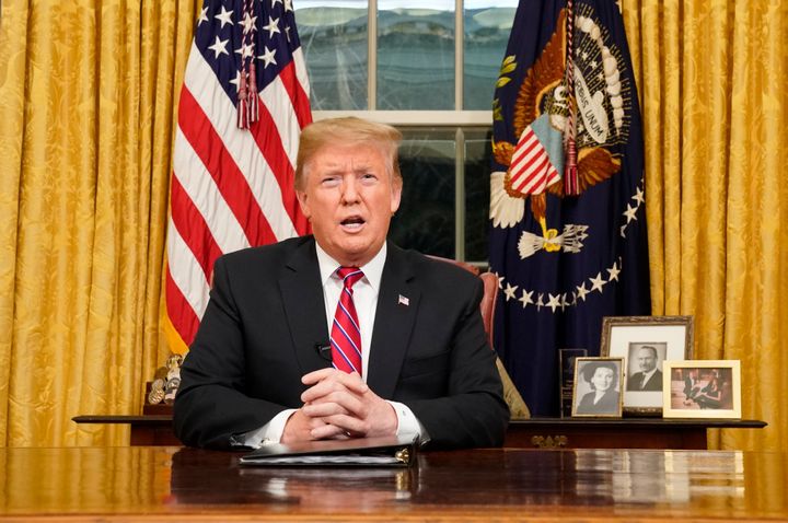 President Donald Trump speaks from the Oval Office of the White House as he gives a prime-time address about border security.