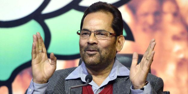 NEW DELHI, INDIA - JANUARY 20: BJP leader Mukhtar Abbas Naqvi during a press conference at BJP office in New Delhi. (Photo by Qamar Sibtain/India Today Group/Getty Images)