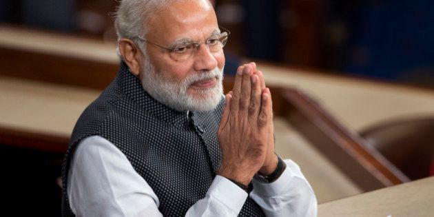 Indian Prime Minister Narendra Modi gestures before addressing a joint meeting of Congress on Capitol Hill in Washington, Wednesday, June 8, 2016. (AP Photo/Manuel Balce Ceneta)