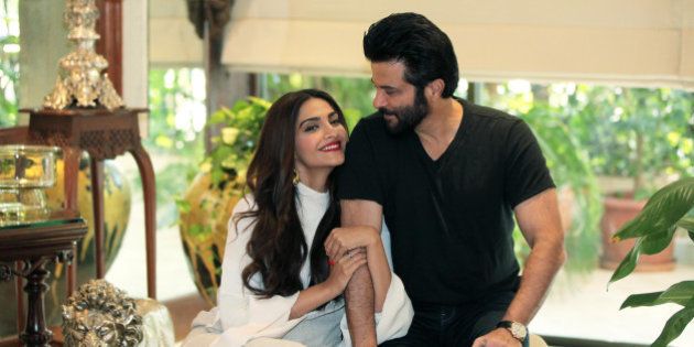MUMBAI, INDIA - NOVEMBER 29: (Editors' Note: This is an exclusive shoot of Hindustan Times) Bollywood actors Sonam Kapoor and Anil Kapoor during an exclusive interview and photoshoot with HT Cafe-Hindustan Times, at their residence, in Juhu, on November 29, 2015 in Mumbai, India. During the interview, Sonam Kapoor said, 'No one knows my struggle. For instance, I just refuse to take my dadâs help.' On Film Reviews, Anil Kapoor said, 'I only read reviews either six months or a year later. At that time, I can look at them objectively.' This year really has been a good one for Anil Kapoor and Sonam Kapoor. While Sonamâs latest release has turned into a box office success, it has entered the Rs. 200 crore clubs. The performer has also shot to get a special picture on late flight attendant Neerja Bhanot. Meanwhile, Anil received rave reviews for his part in Dil Dhadakne Do. Now, the senior artiste is busy working on the second season of his TV show that is popular. (Photo by Vidya Subramanian/Hindustan Times via Getty Images)
