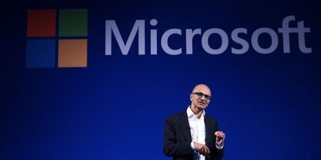 JAKARTA, INDONESIA - MAY 26: Chief Executive Officer of Microsoft Corp. Satya Nadella talks to audience during the Microsoft Developer Festival in Jakarta, Indonesia on May 26, 2016. (Photo by Jefri Tarigan /Anadolu Agency/Getty Images)